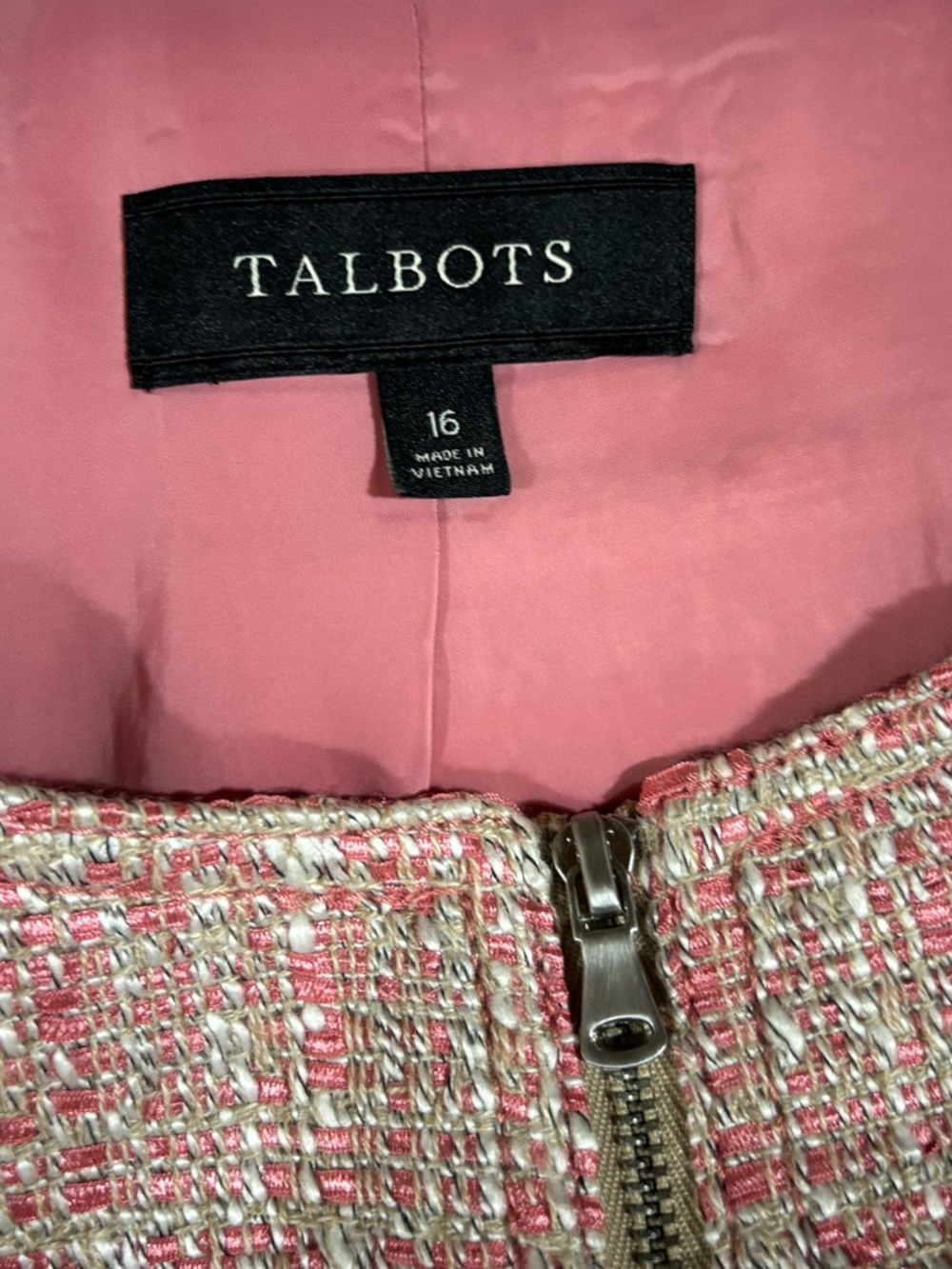Talbots Pink Tweed “Jackie” Fit Collarless Blazer Jacket - Picture 9 of 10